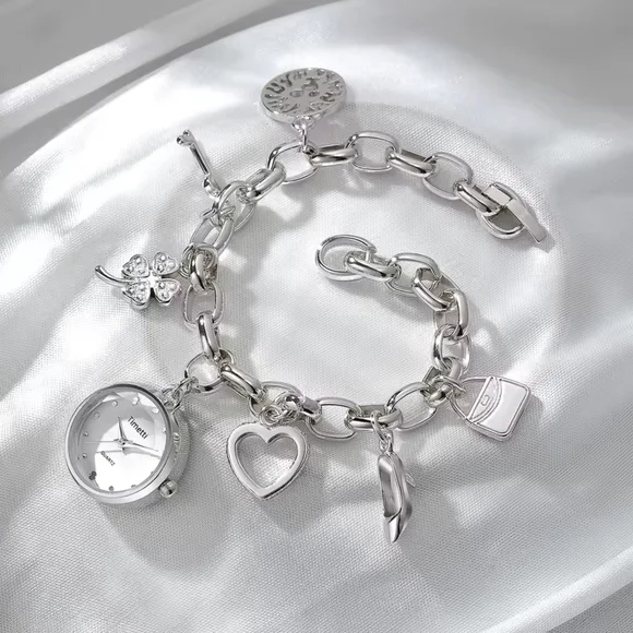 Silver Charm Bracelet Watch with Mixed Charms - Picture 5 of 5